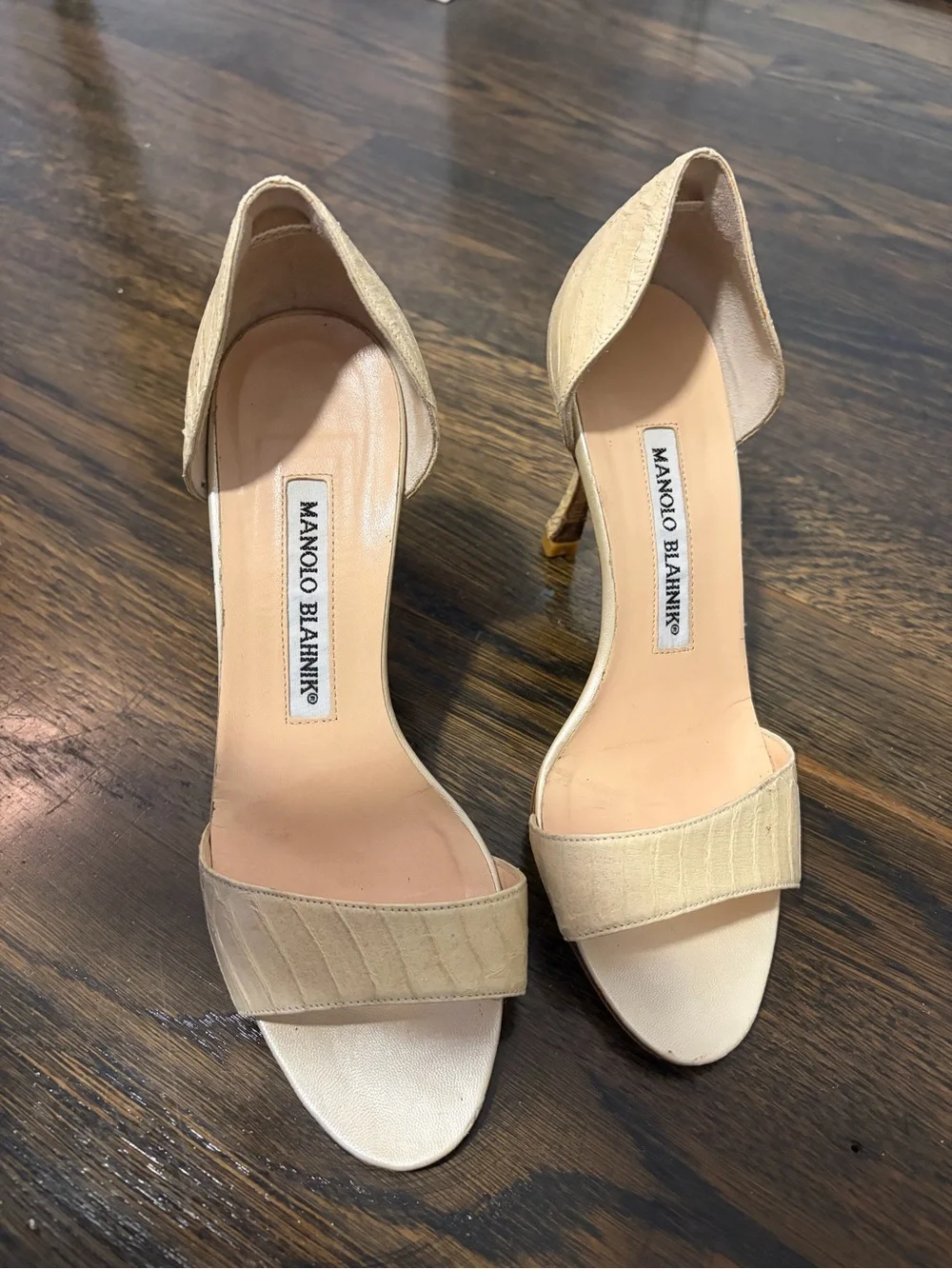 Manolo Blahnik Cream D'Orsay Open-Toe Heels